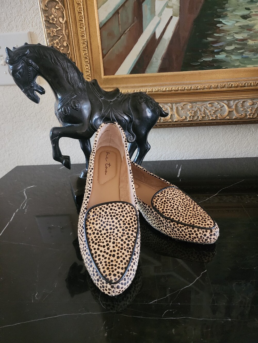 me too Leopard-Print Loafers in Tan and Black
